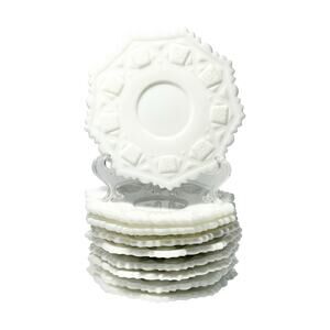 Westmoreland “Old Quilt” Set of 9 Milk Glass Saucers 5 3/4” Marked